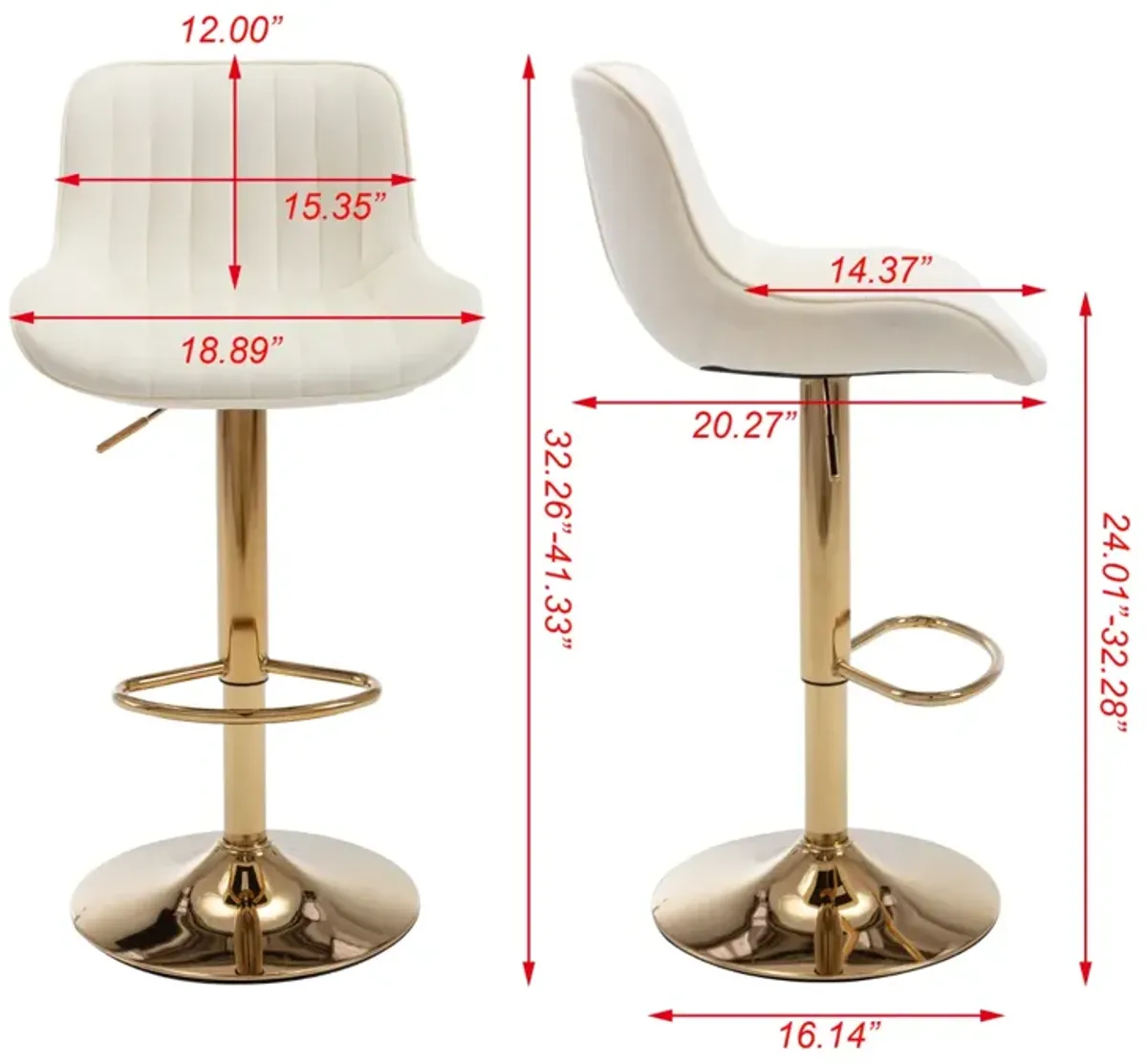 Chrome Footrest and Base Swivel Height Adjustable Mechanical Lifting Velvet + Golden Leg Simple Bar Stool, Set of 2, Ivory