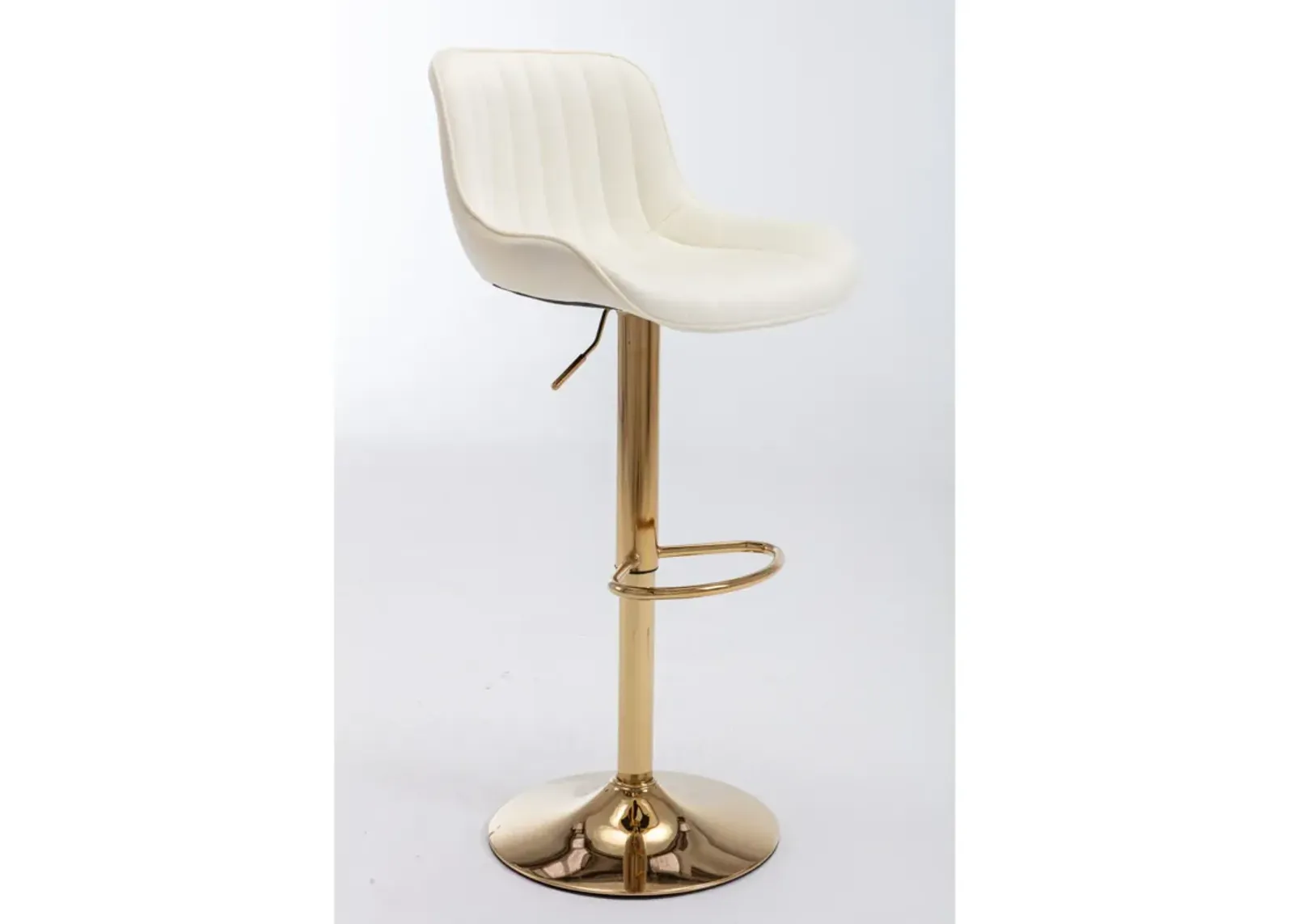 Chrome Footrest and Base Swivel Height Adjustable Mechanical Lifting Velvet + Golden Leg Simple Bar Stool, Set of 2, Ivory