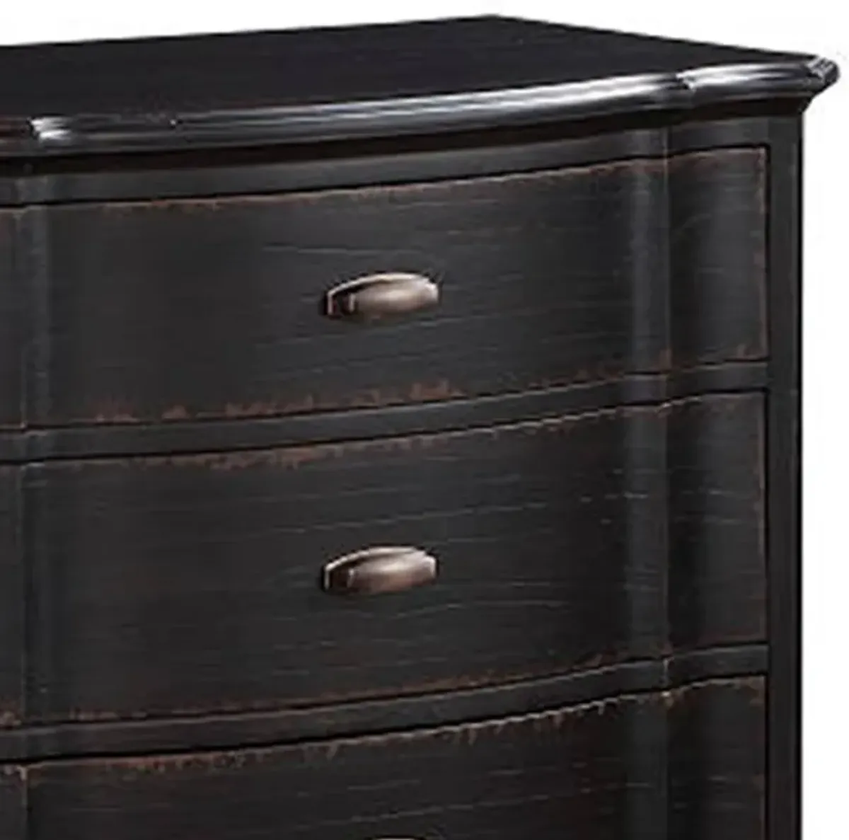 Benjara Ola 64 Inch Wide Dresser, 6 Drawers, Cabriole Legs, French Style, Black and Chrome