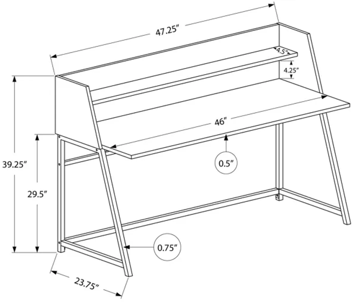 Monarch Specialties I 7549 Computer Desk, Home Office, Laptop, Storage Shelves, 48"L, Work, Metal, Laminate, White Marble Look, Black, Contemporary, Modern