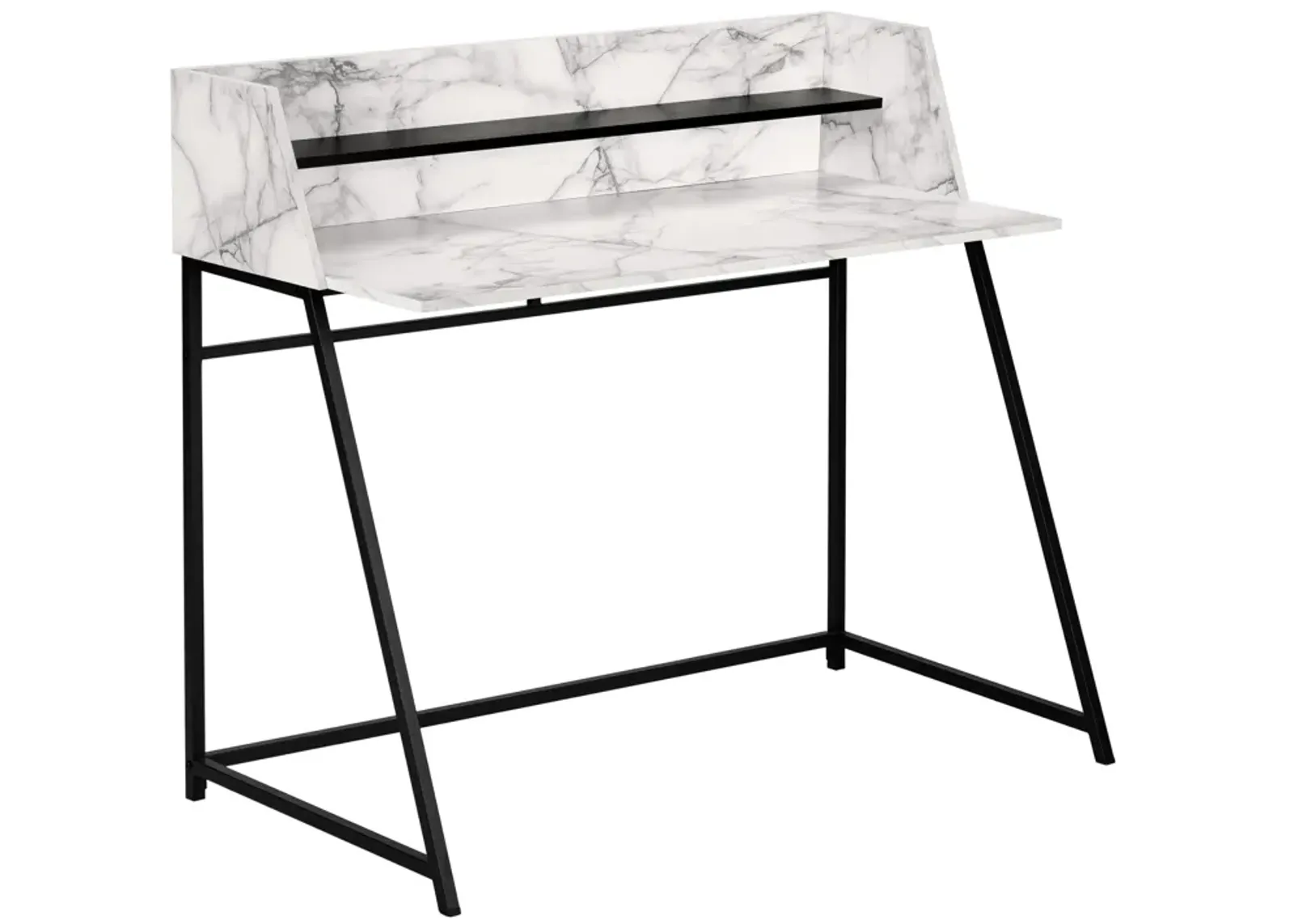 Monarch Specialties I 7549 Computer Desk, Home Office, Laptop, Storage Shelves, 48"L, Work, Metal, Laminate, White Marble Look, Black, Contemporary, Modern