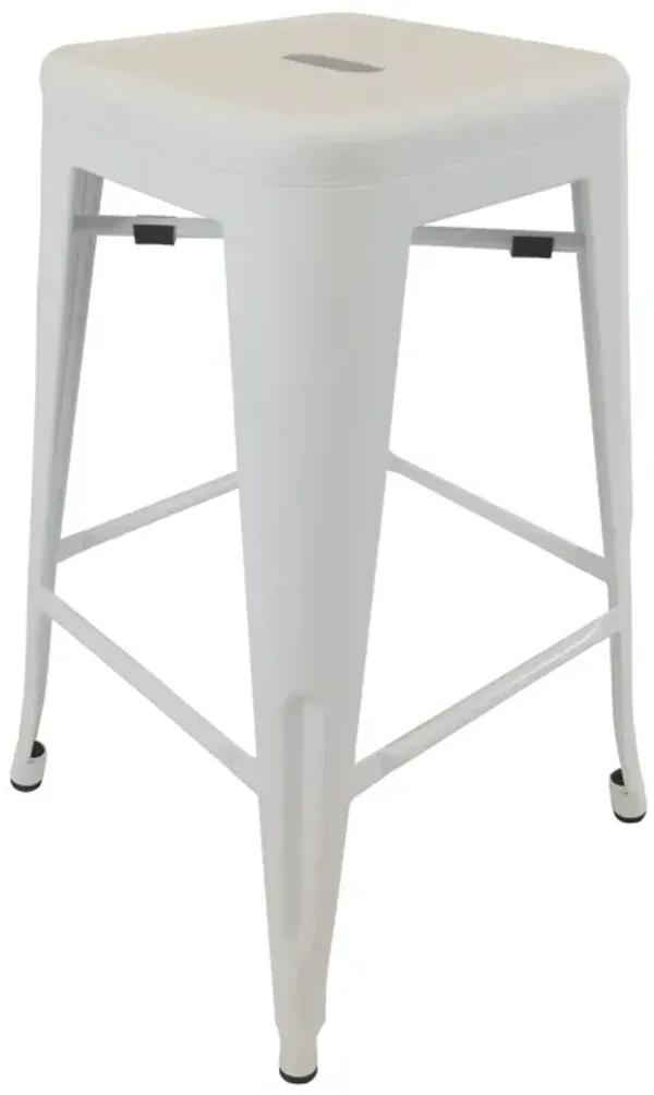 30 Inch Barstool, Tapered Legs, Sleek Footrests, Modern White Metal Finish - Benzara