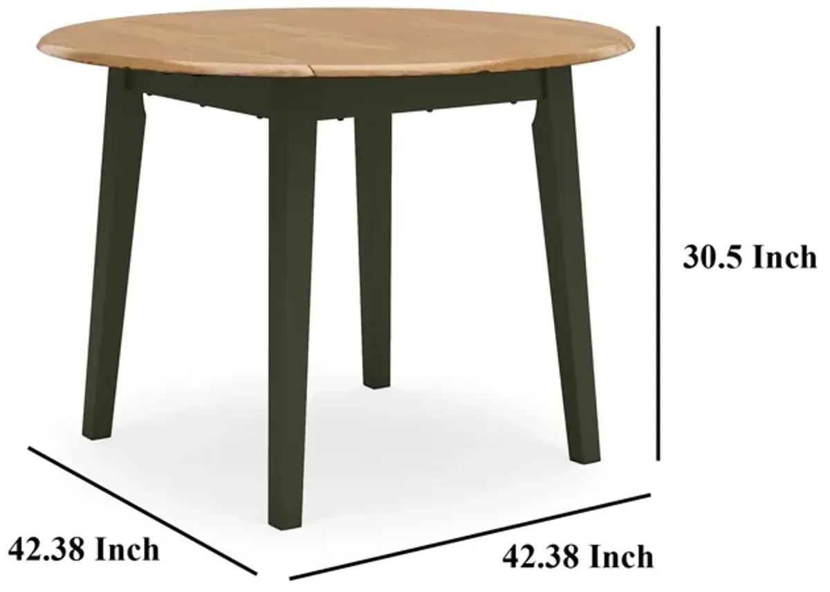 Gasy Dining Table, Extendable 26-42 Inch, Dark Green Wood, 2 Leaves - Benzara