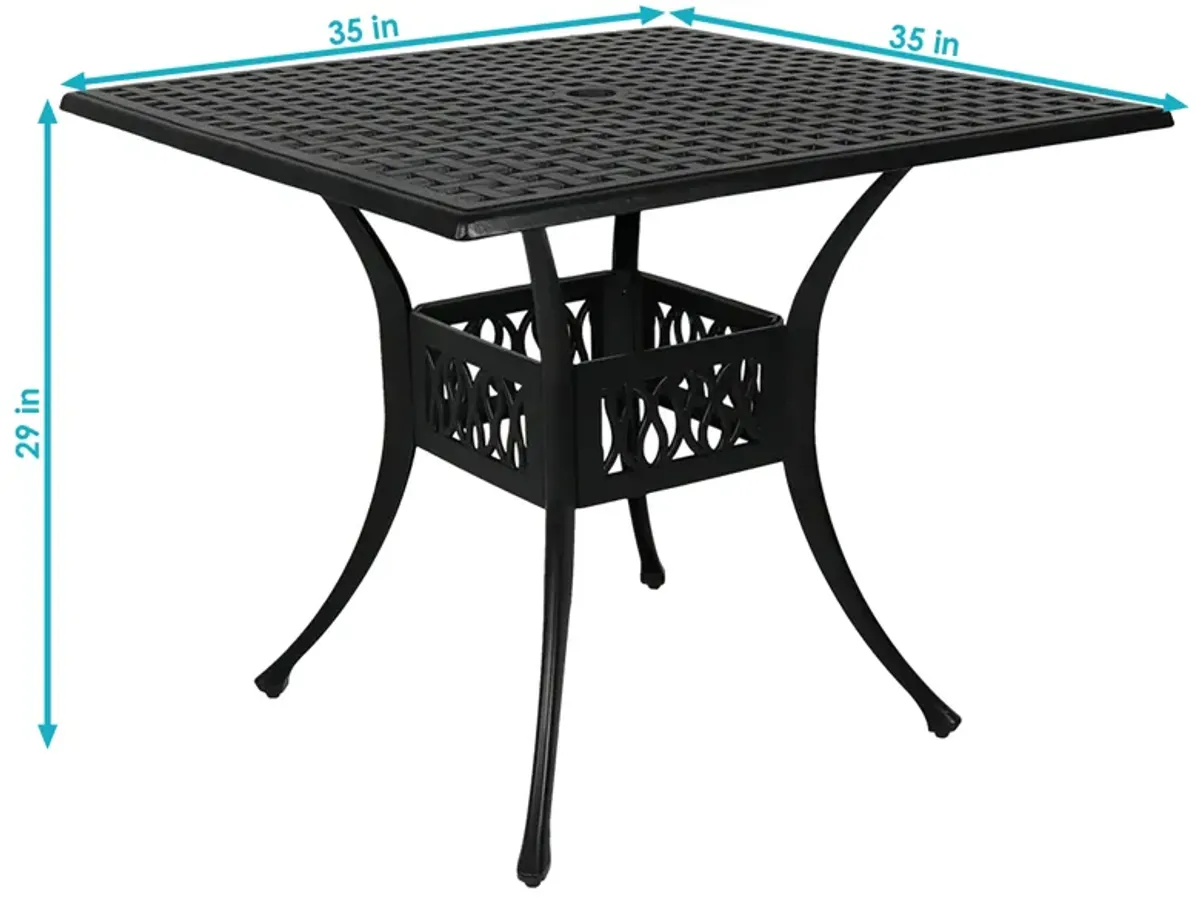 Sunnydaze 35 in Cast Aluminum Square Patio Dining Table - Black