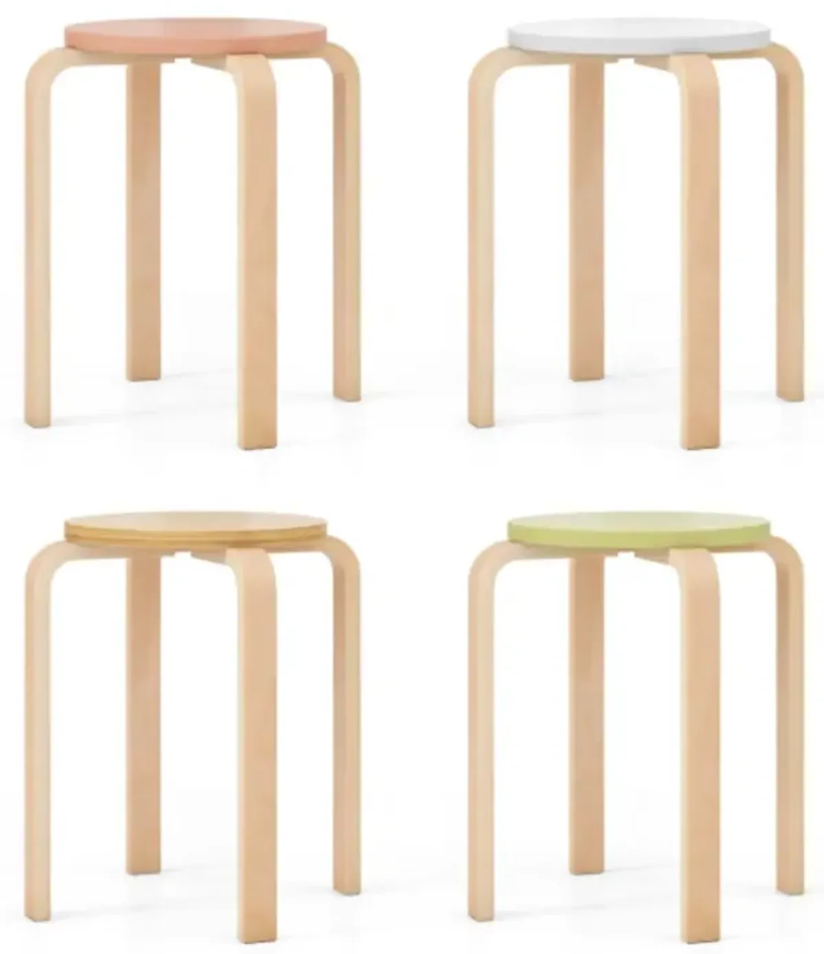 Hivvago Set of 4 Bentwood Stackable Stools Dining Stools with Round Tops-Multicolor