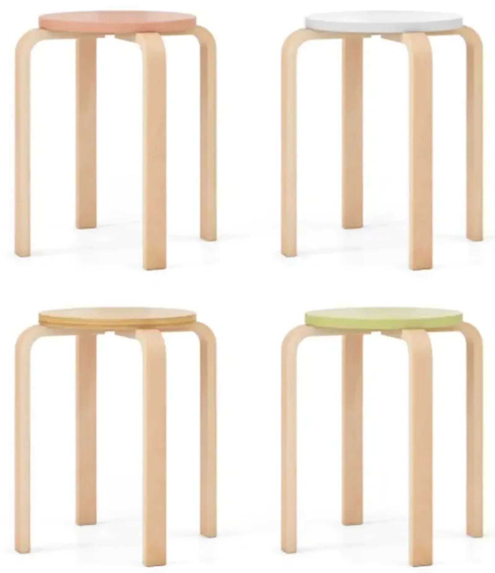 Hivvago Set of 4 Bentwood Stackable Stools Dining Stools with Round Tops-Multicolor