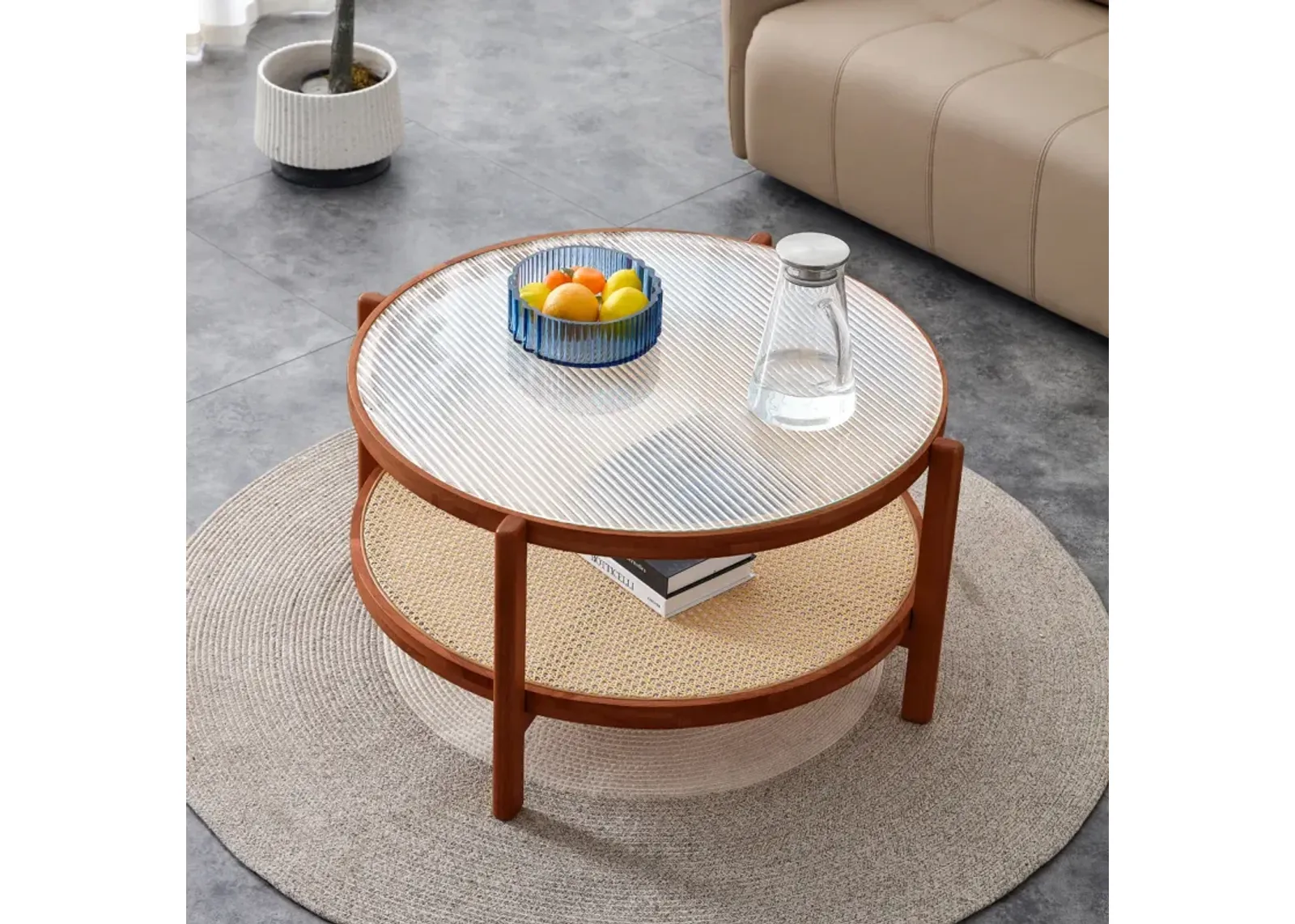 Modern Minimalist Solid Wood Coffee Table with Craft Glass Tabletop