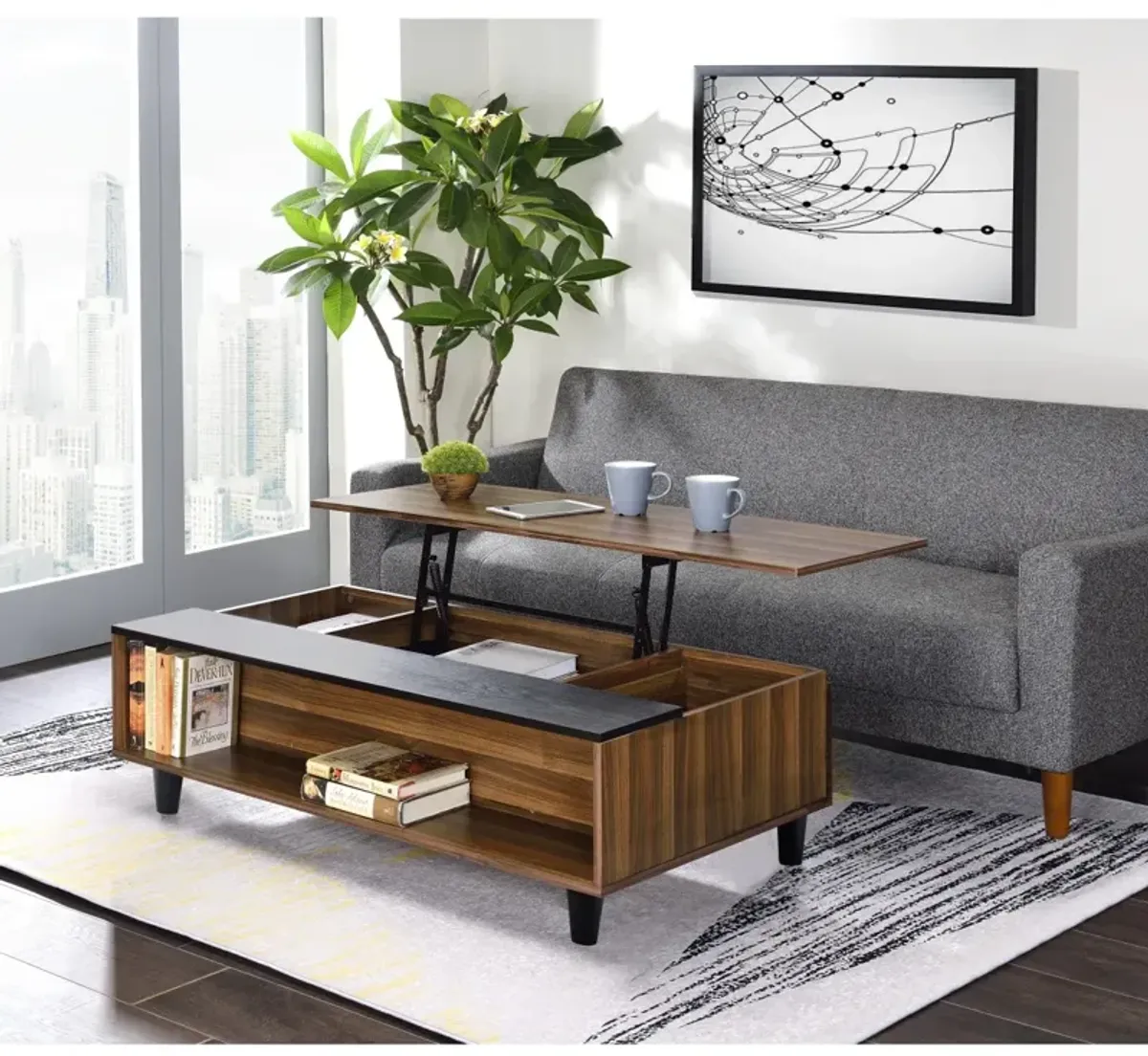 Avala Coffee Table with Lift Top, Walnut Black