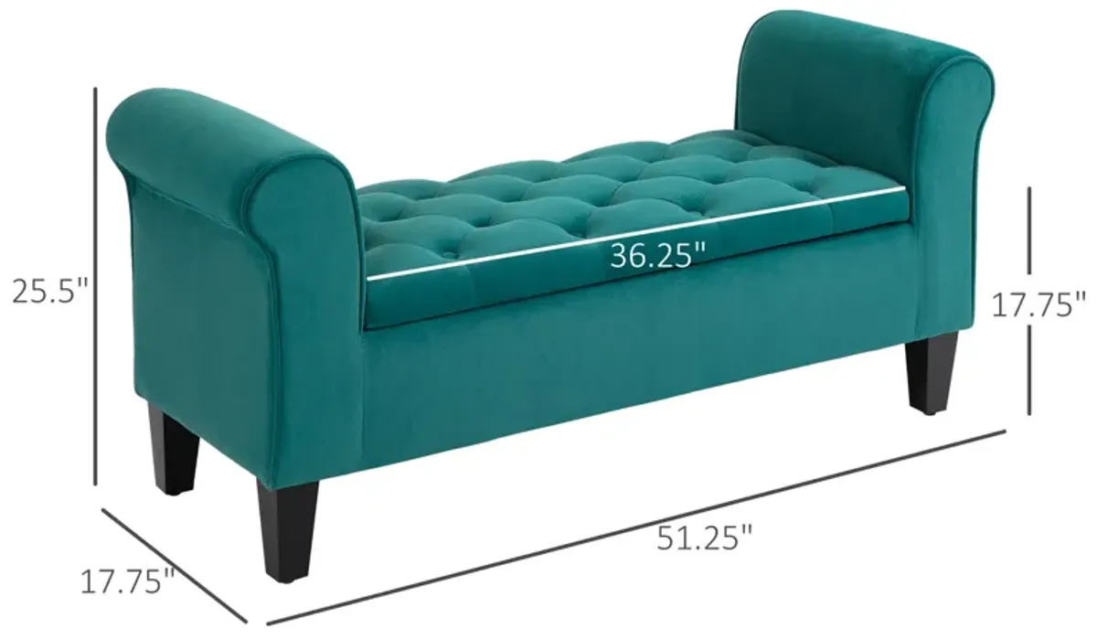 Green Elegant Storage: Tufted Ottoman Bench with Folding Design