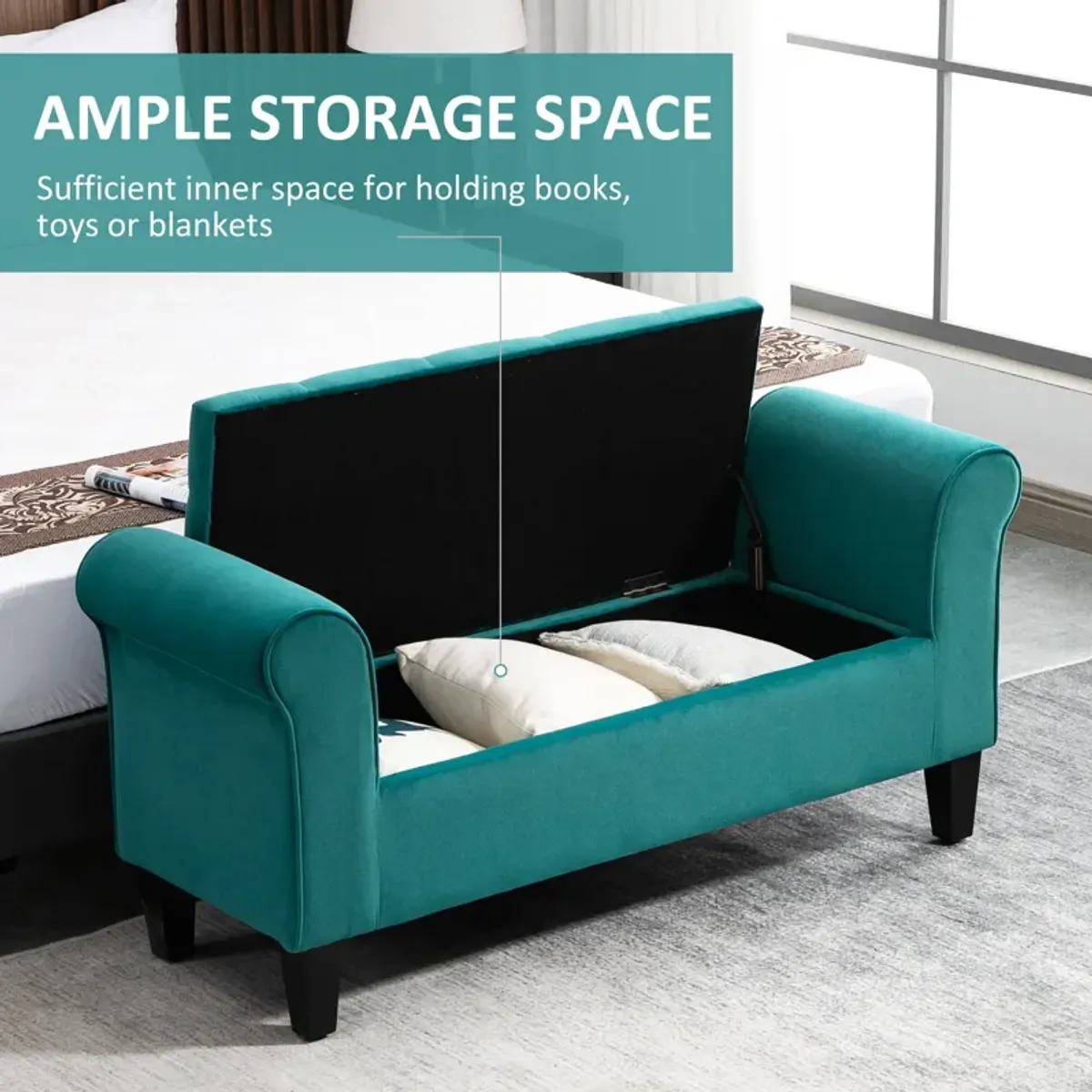 Green Elegant Storage: Tufted Ottoman Bench with Folding Design