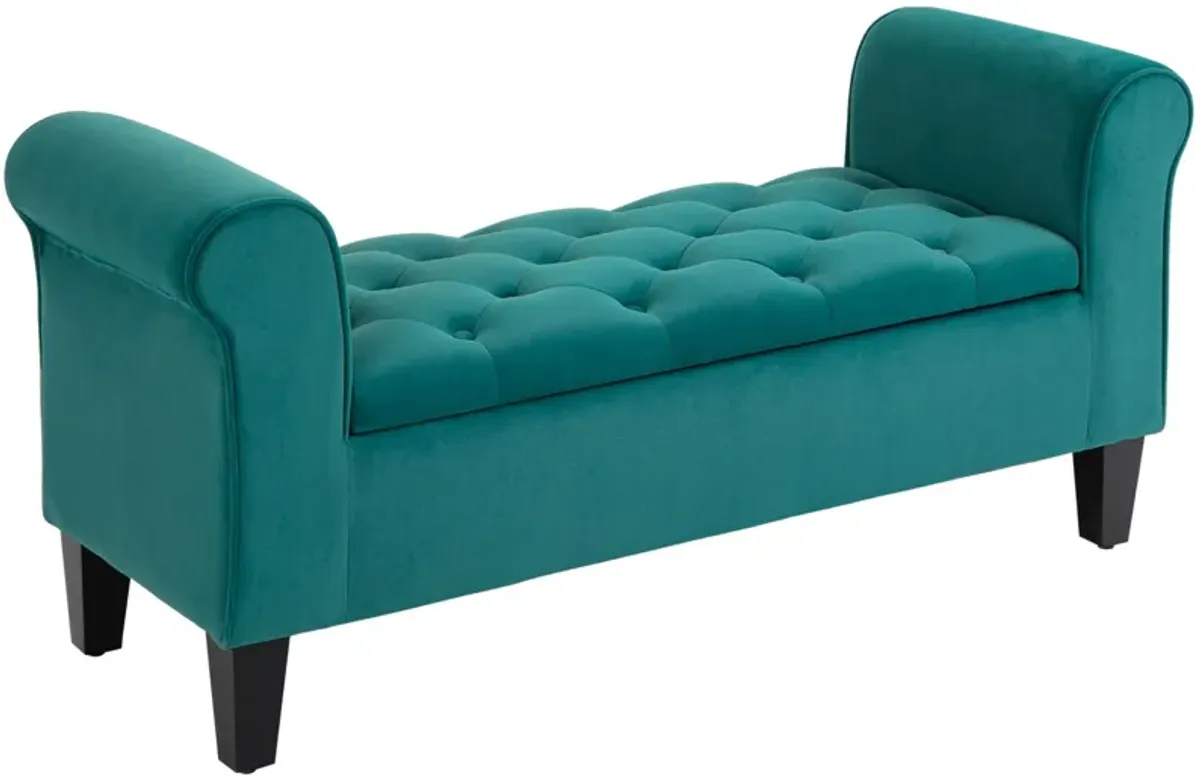 Green Elegant Storage: Tufted Ottoman Bench with Folding Design