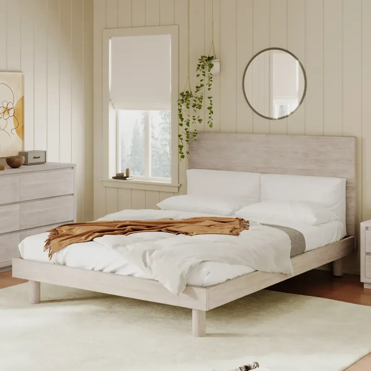 Merax Modern Concise Style Solid Wood Grain Platform Bed Frame