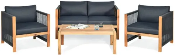 Hivvago 4 Pieces Acacia Wood Sofa Set with Cushions for Outdoor Patio
