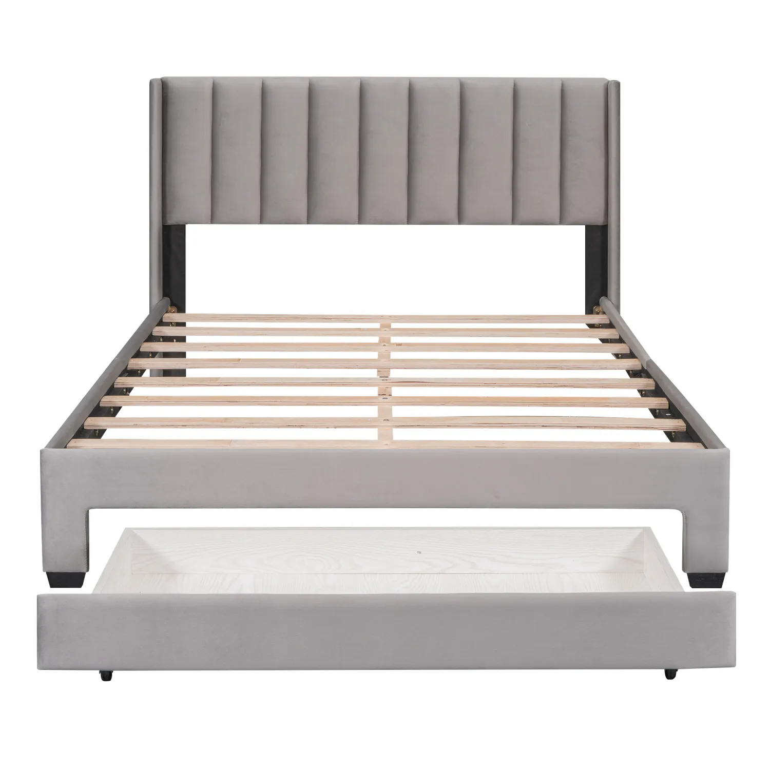 Queen Size Storage Bed Velvet Upholstered Platform Bed with a Big Drawer