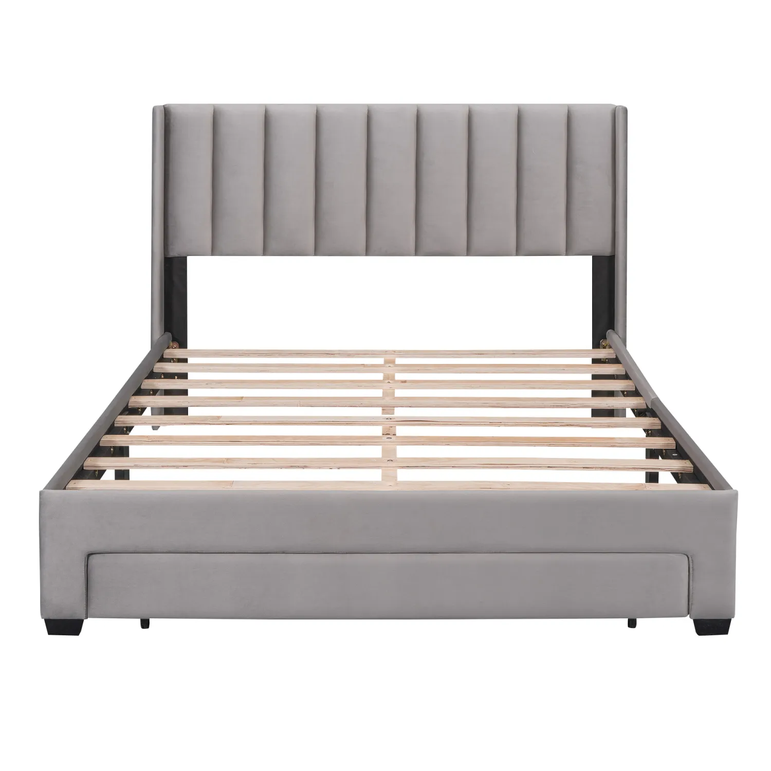 Queen Size Storage Bed Velvet Upholstered Platform Bed with a Big Drawer