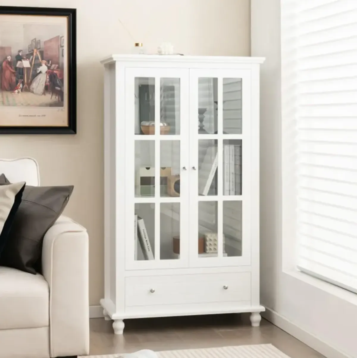 Hivvago 55 Inch Bookcase Cabinet with Tempered Glass Doors