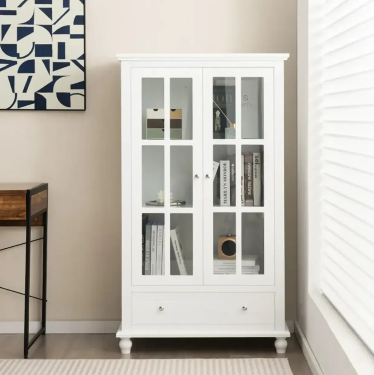 Hivvago 55 Inch Bookcase Cabinet with Tempered Glass Doors