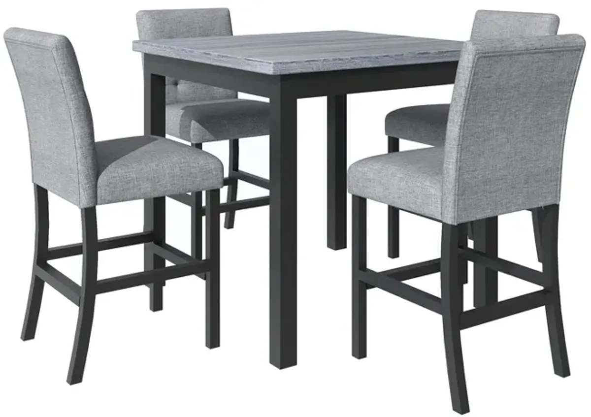 5-Piece Counter Height Dining Set Wood Square Dining Room Table And Chairs Stools with Footrest