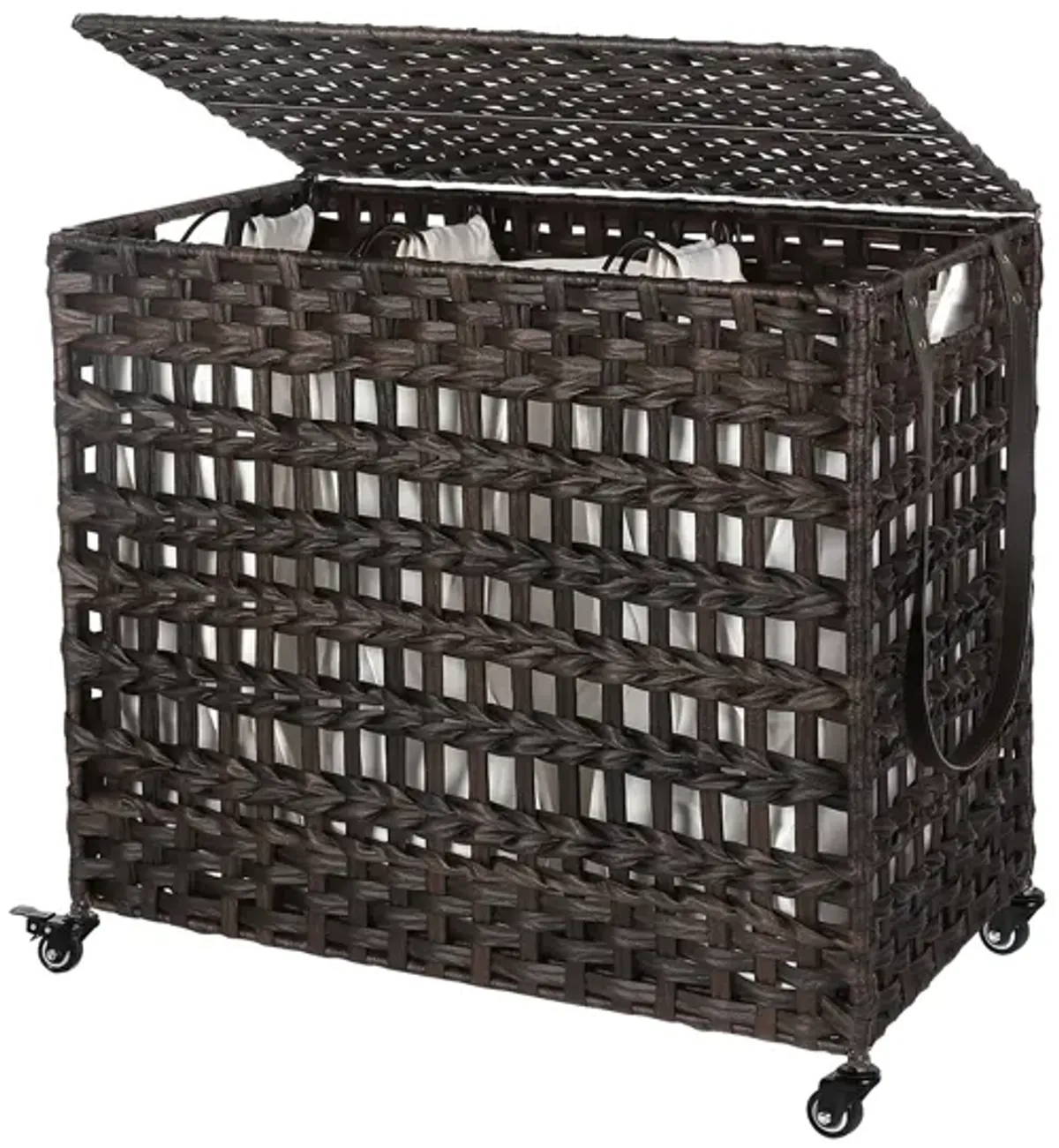 Handwoven Laundry Basket with 3 Removable Bags and Lid for Living Room or Bathroom