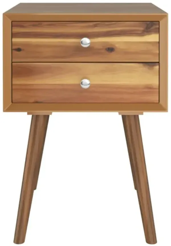 Hivago Wooden Nightstand Mid-Century End Side Table with 2 Storage Drawers