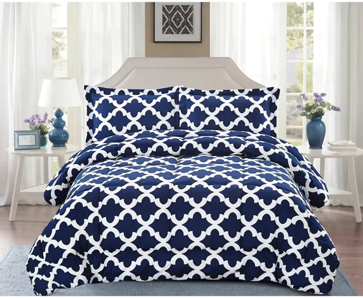 Legacy Decor Comforter with 2 Pillow Shams Goose Down Alternative Ultra Soft Microfiber Navy Blue Color, Twin Size