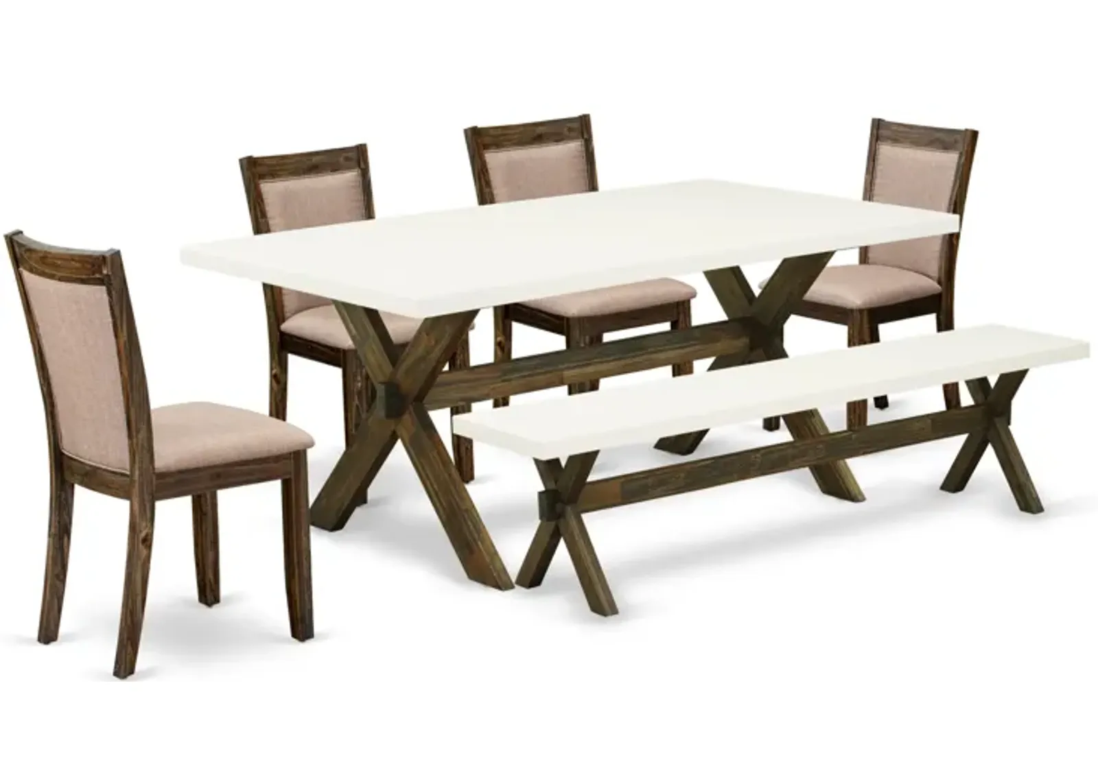 East West Furniture X727MZ716-6 6Pc Dining Set - Rectangular Table , 4 Parson Chairs and a Bench - Multi-Color Color