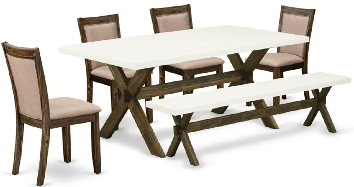 East West Furniture X727MZ716-6 6Pc Dining Set - Rectangular Table , 4 Parson Chairs and a Bench - Multi-Color Color