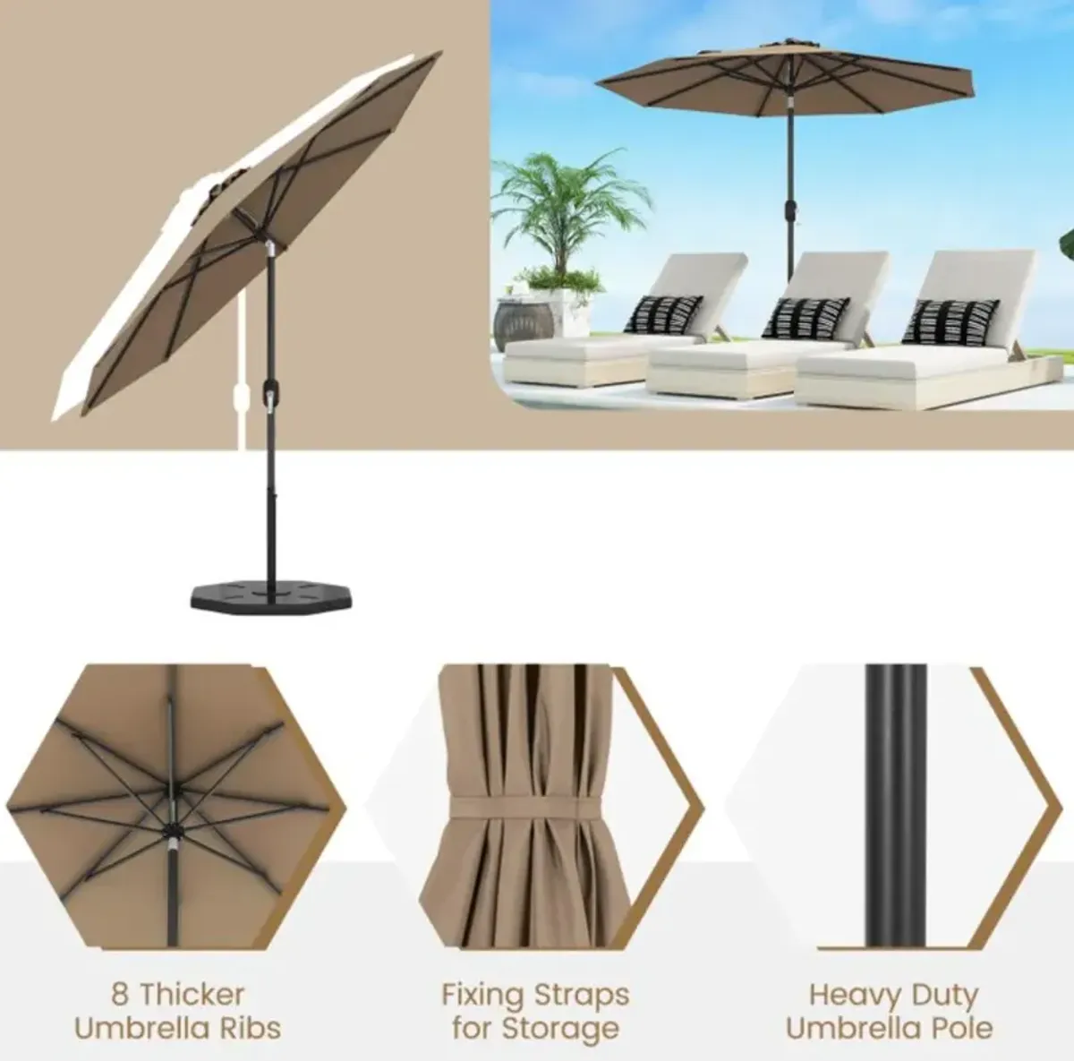 Hivvago 9 FT Outdoor Market Patio Table Umbrella Push Button Tilt Crank Lift