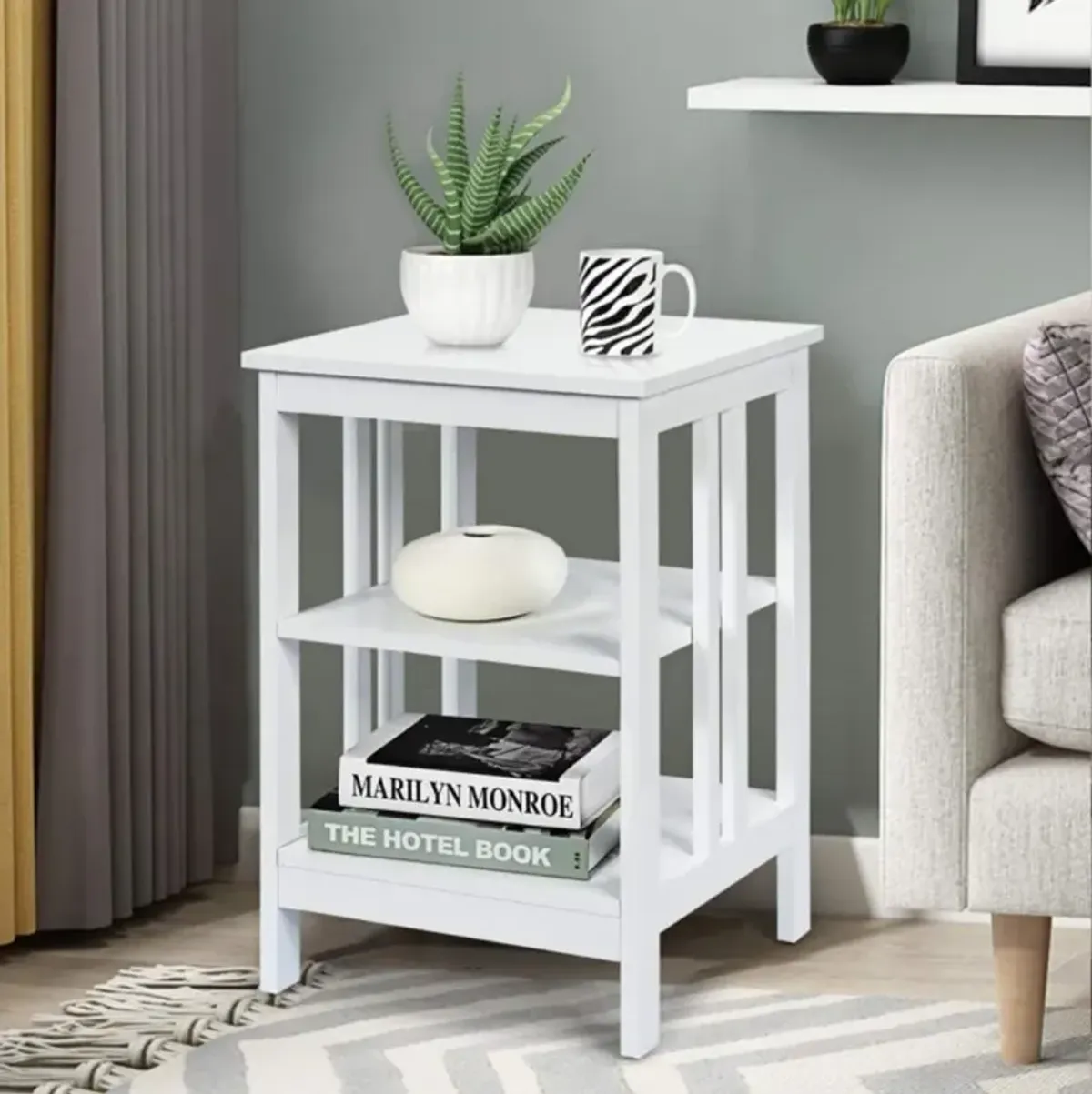 Hivvago 2 Pieces 3-Tier Nightstand with Reinforced Bars and Stable Structure