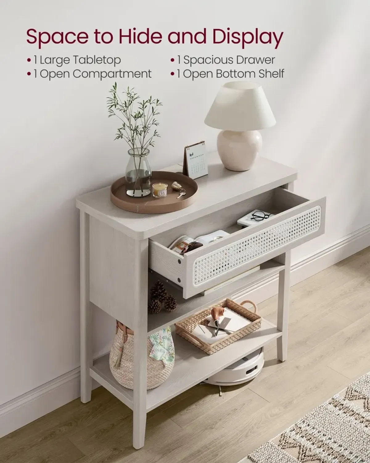 Console Table with Built-In Power Outlets – Modern Entryway Charging Station