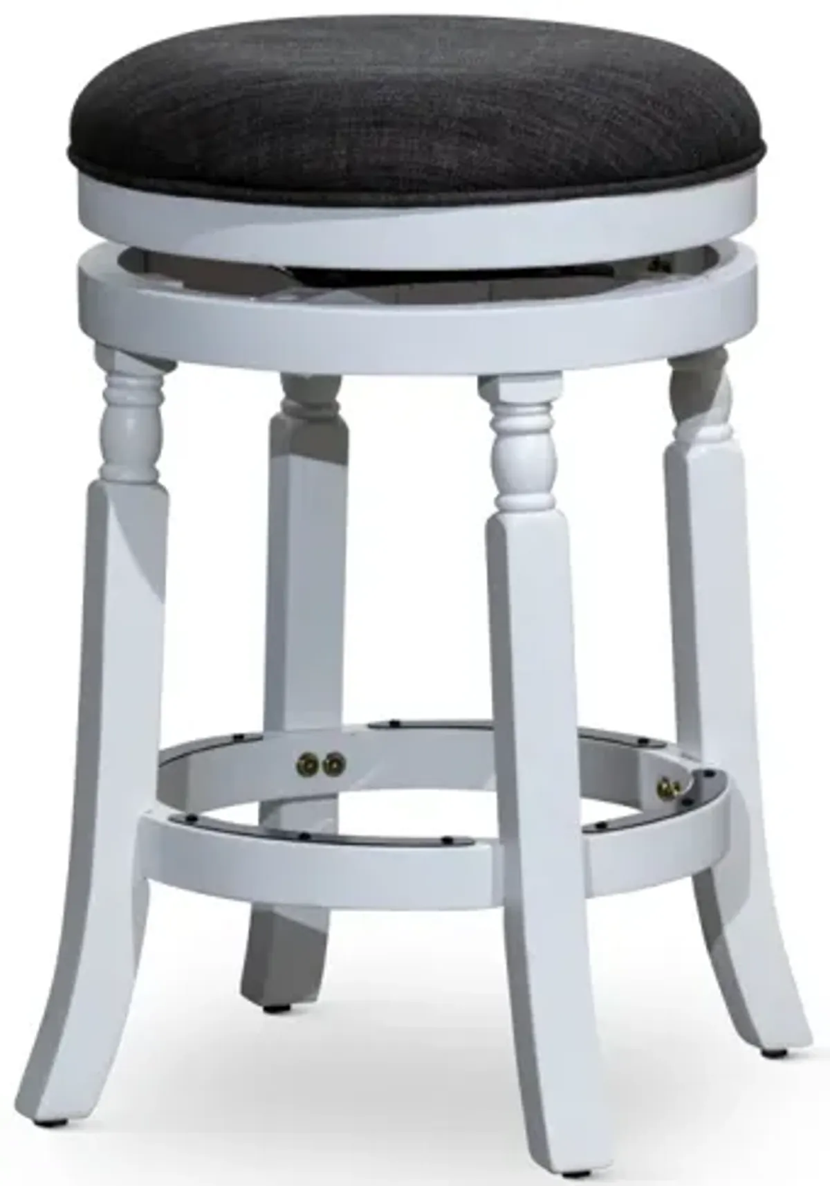 24" Counter Stool, White Finish, Charcoal Fabric Seat