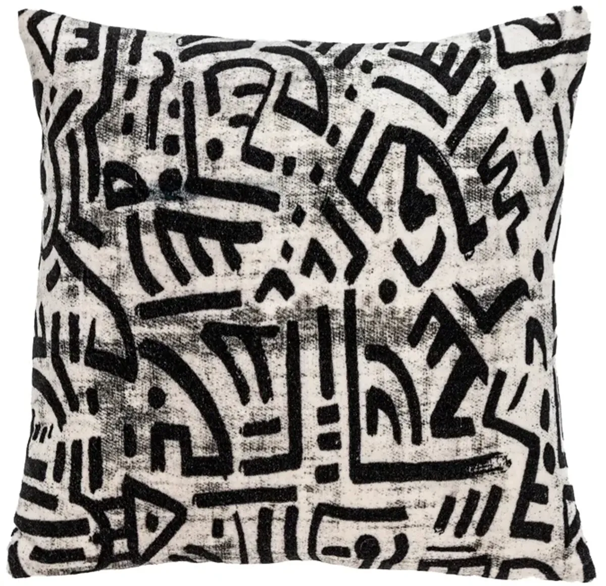 16" White and Black Transitional Throw Pillow
