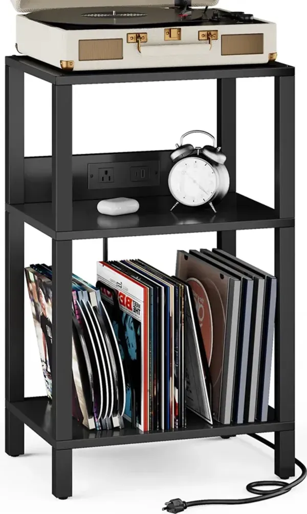 TUTOTAK Record Player Stand with Storage Up to 100 Albums,Record Storage Table,3 Tier End Table with Charging Station,Side Table
