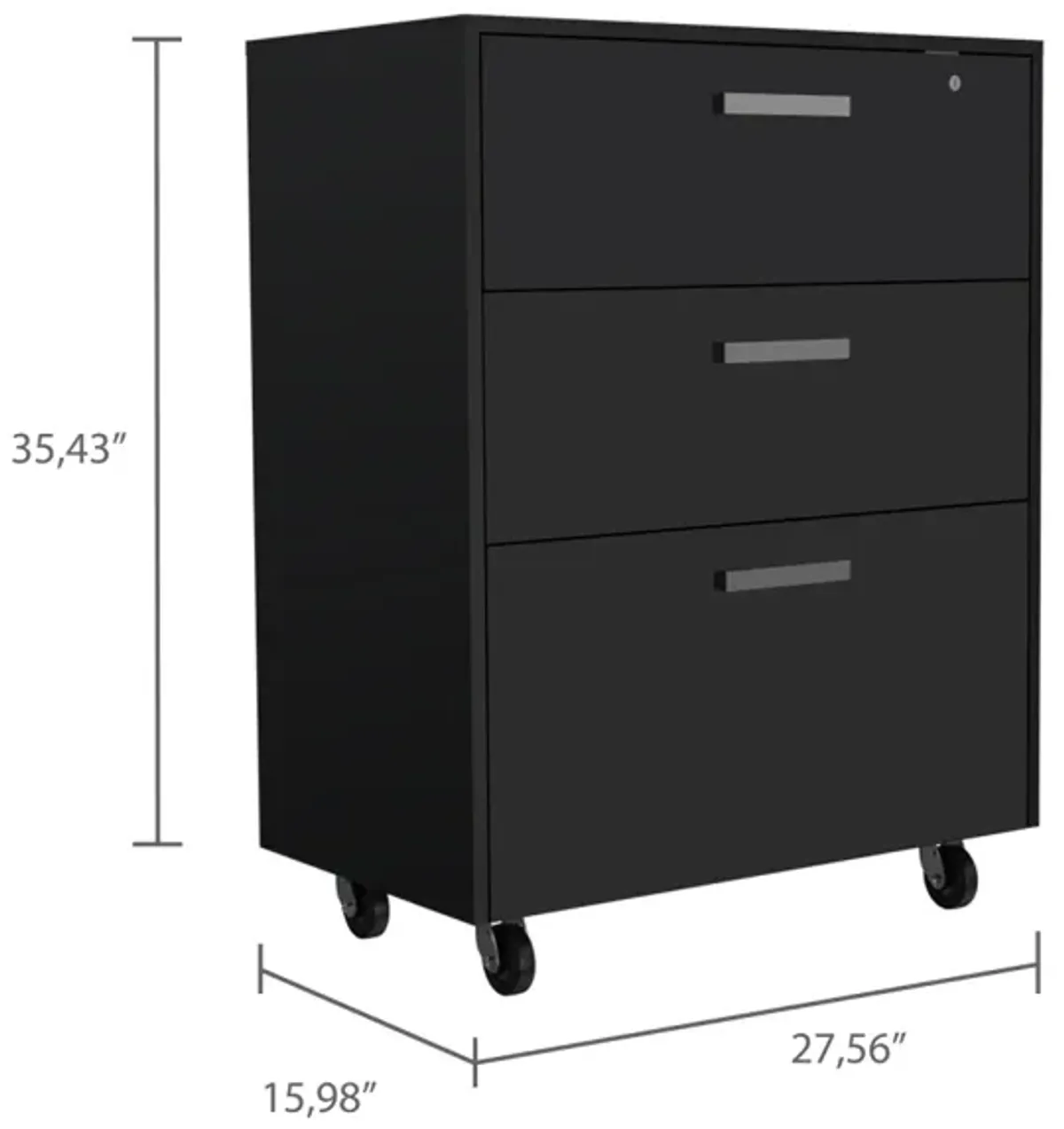 Storage Cabinet - Superior Top, Drawer Base Cabinet, Three Drawers, Four Casters - Black