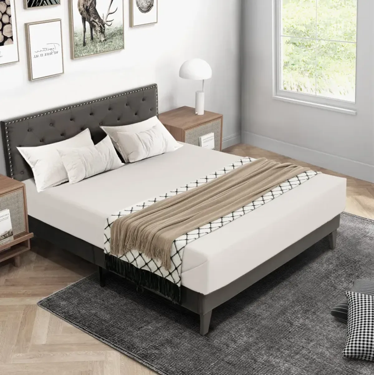 Elegant Upholstered Platform Bed with Tufted Headboard for Ultimate Comfort and Style