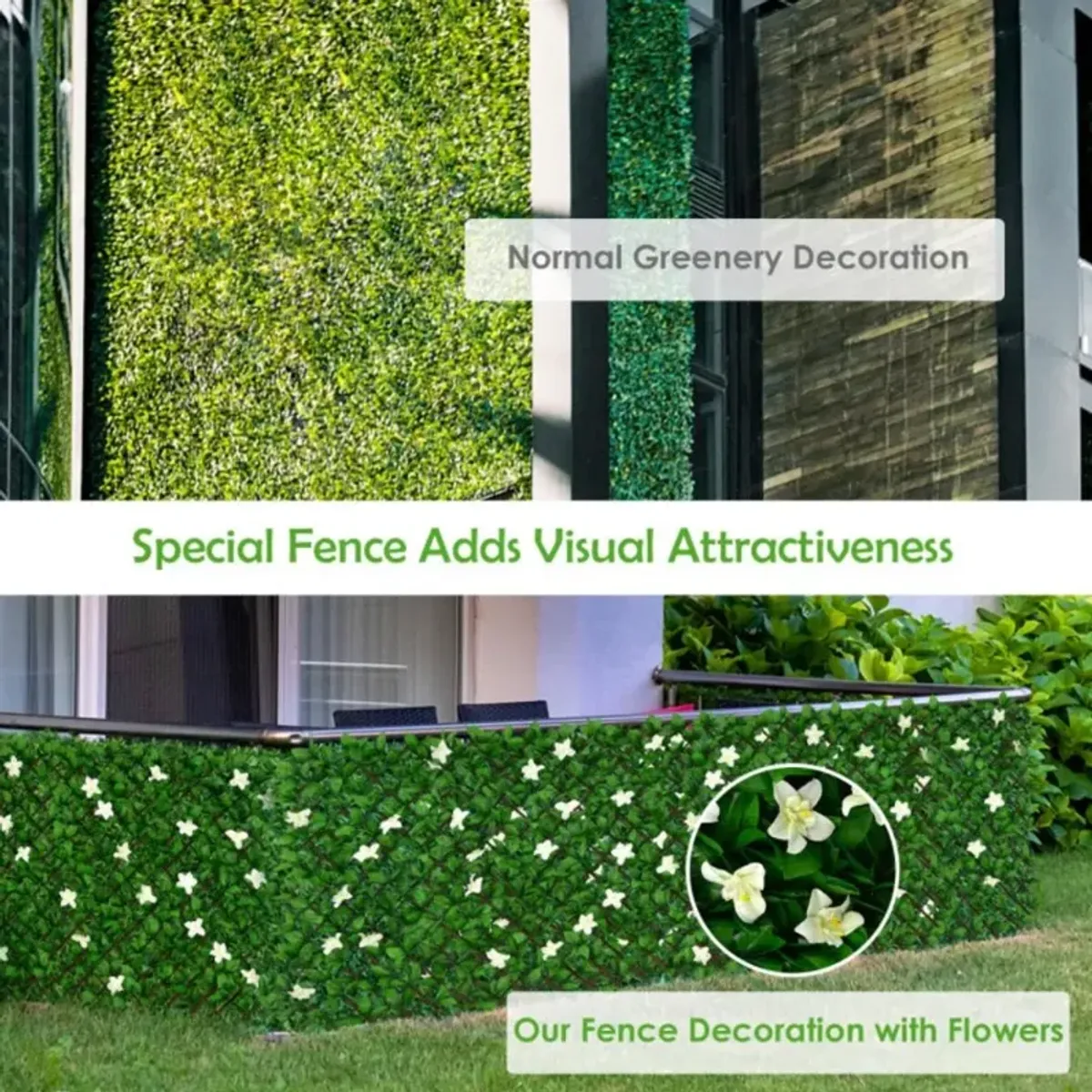 Hivvago 4 Pieces Expandable Faux Ivy Privacy Screen Fence Panel Pack with Flower