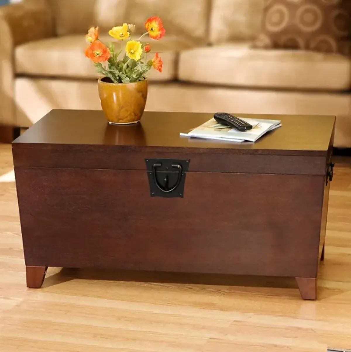 Hivvago 39" Brown Manufactured Wood And Metal Rectangular Coffee Table