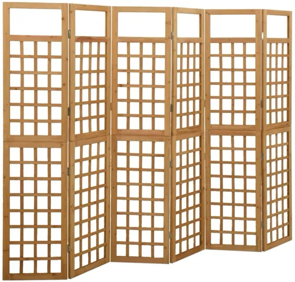 6 Panel Room Divider Trellis, Foldable Brown Solid Wood Frame, 96 Inch - Benzara