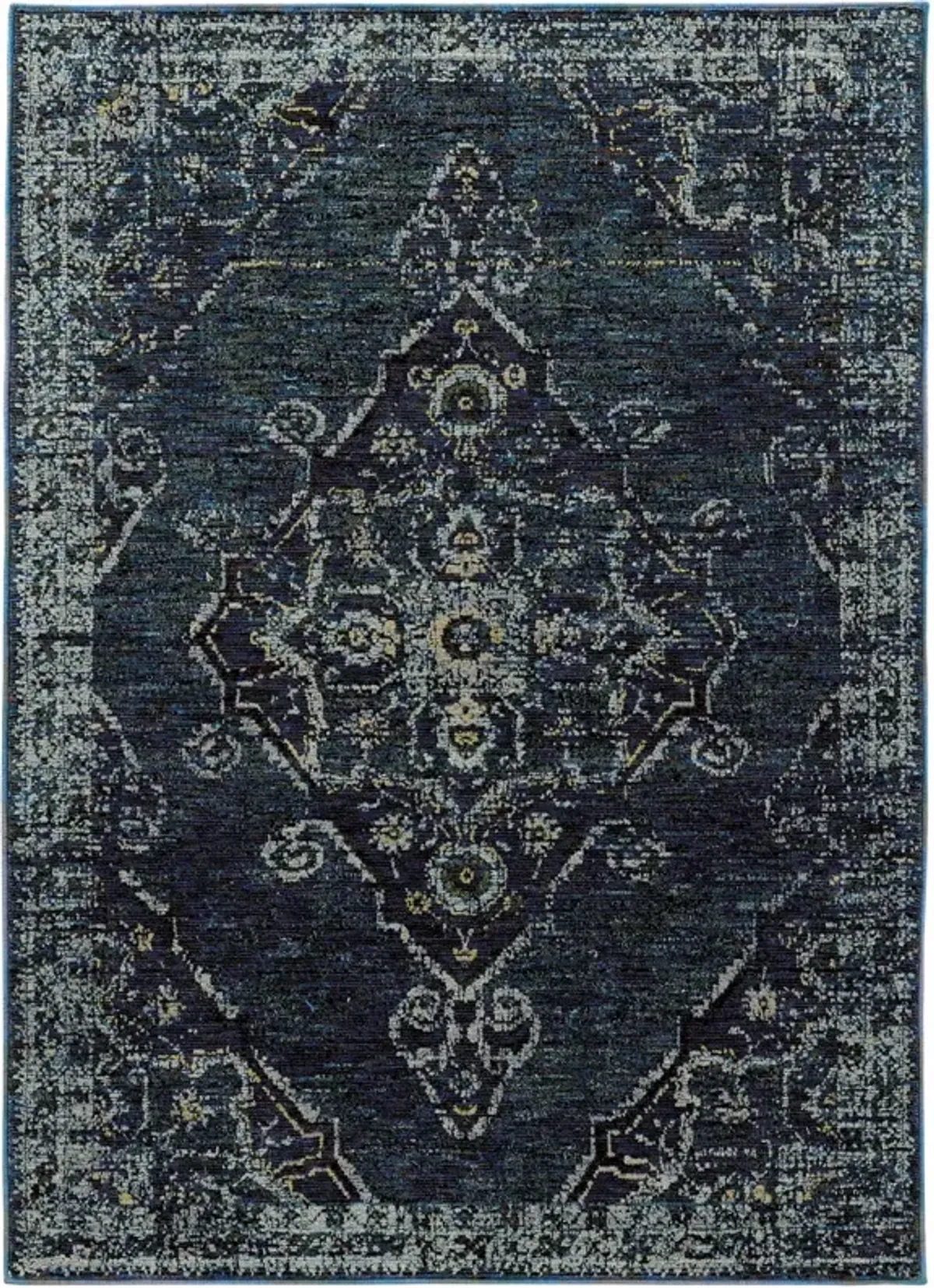 2 X 3 Blue And Brown Oriental Power Loom Stain Resistant Area Rug