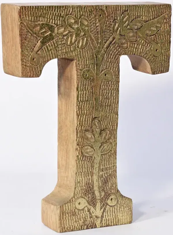 Vintage Natural Gold Handmade Eco-Friendly "T" Alphabet Letter Block For Wall Mount & Table Top Décor