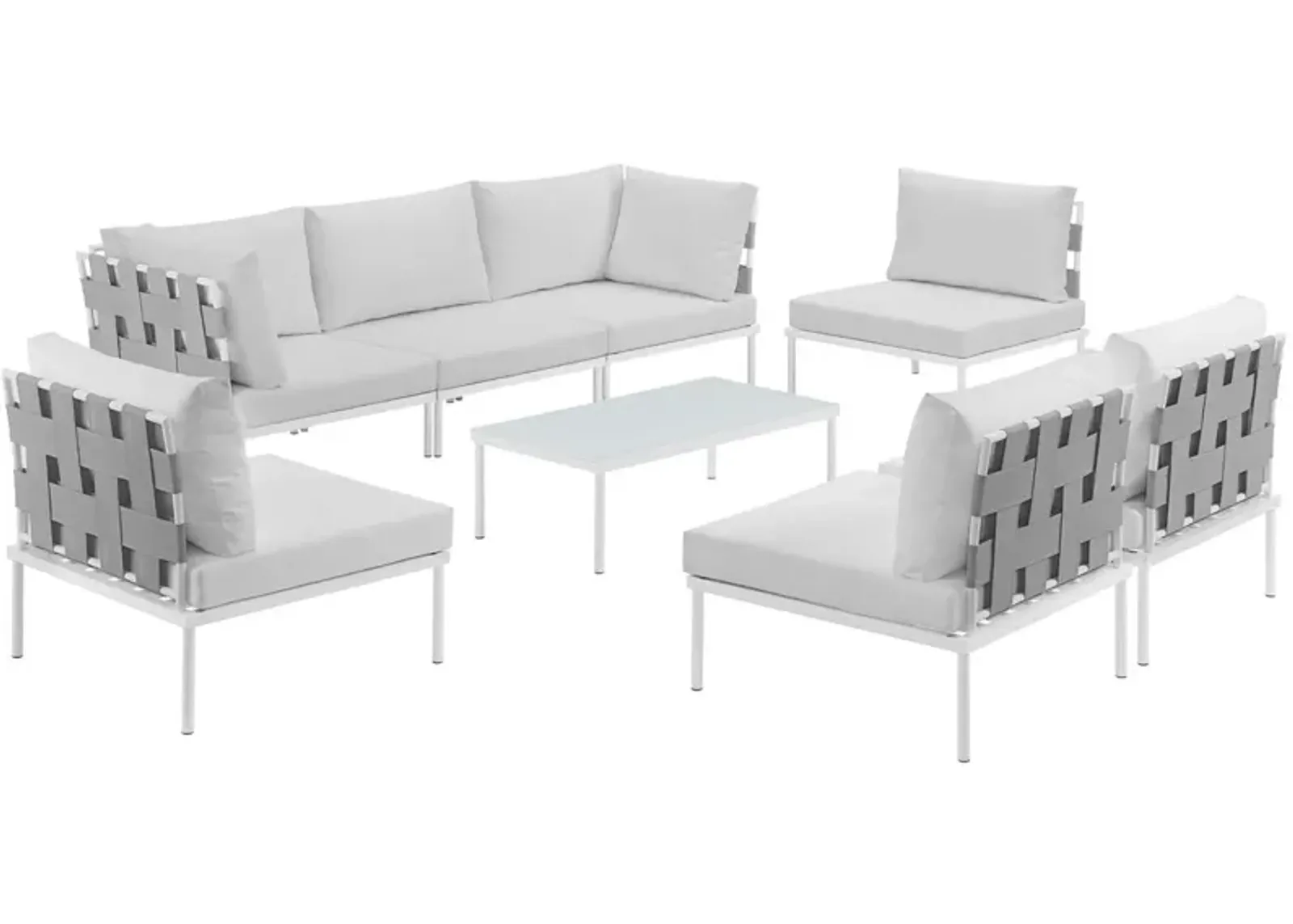 Harmony 8 Piece Outdoor Patio Aluminum Sectional Sofa Set - White White