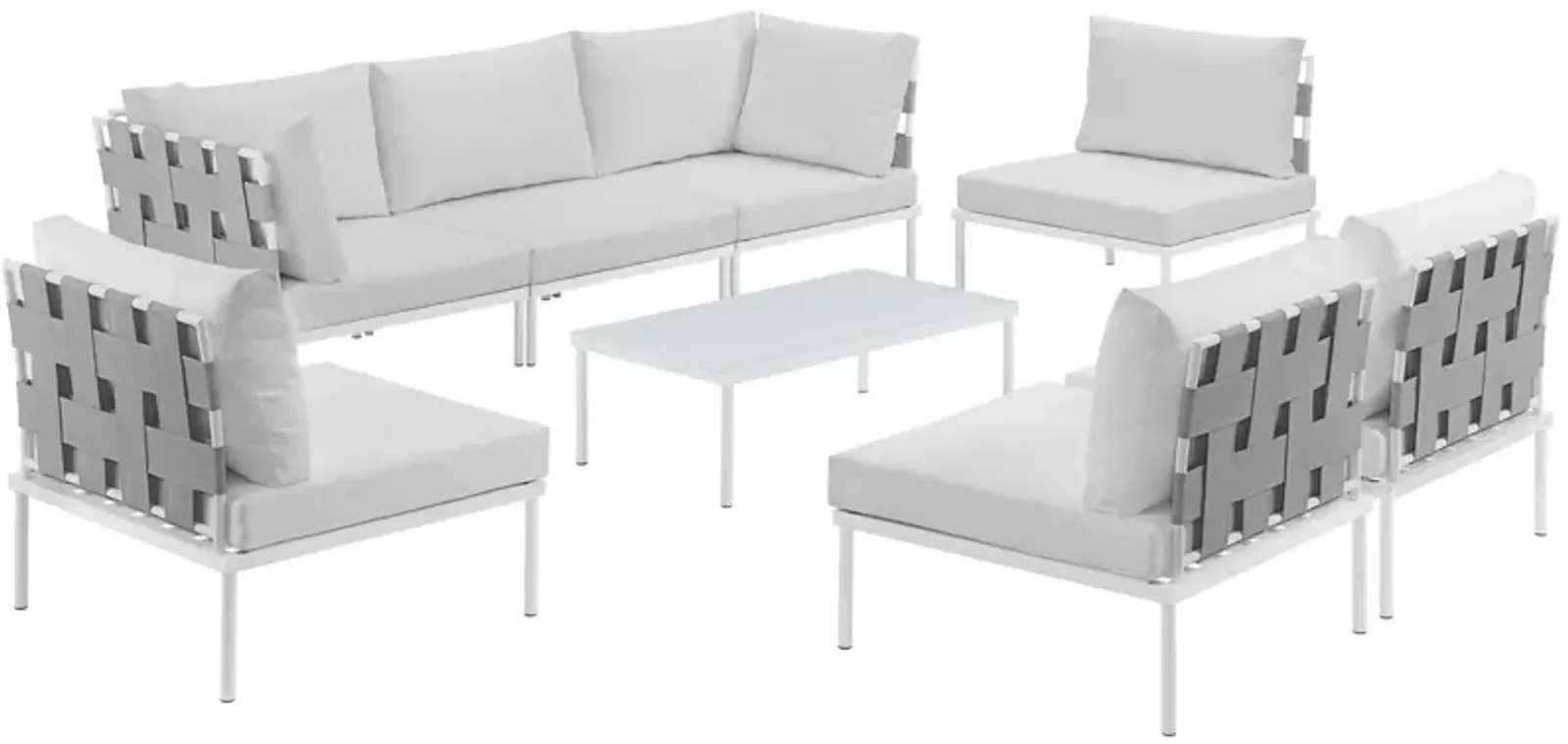 Harmony 8 Piece Outdoor Patio Aluminum Sectional Sofa Set - White White