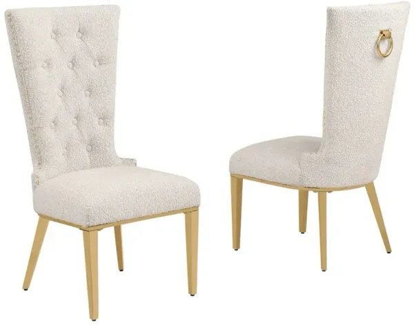 Cream Boucle Fabric With Gold Chrome Base Glam Dining Chairs (Set Of 2)