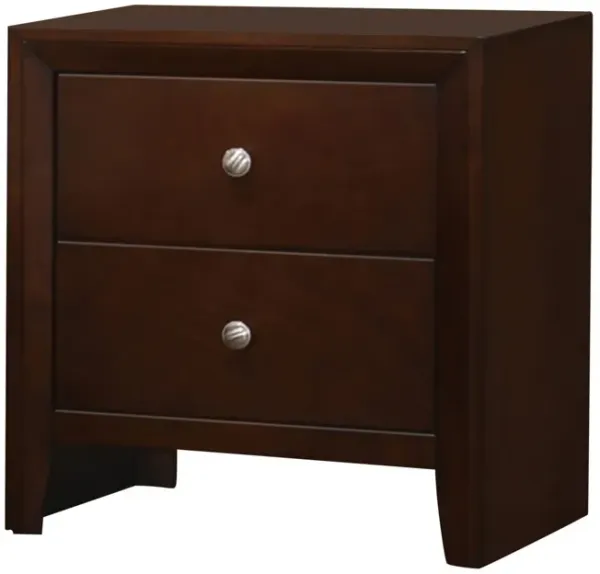 Edw 24 Inch Classic 2 Drawer Bedside Nightstand, Silver Knobs, Merlot Brown-Benzara