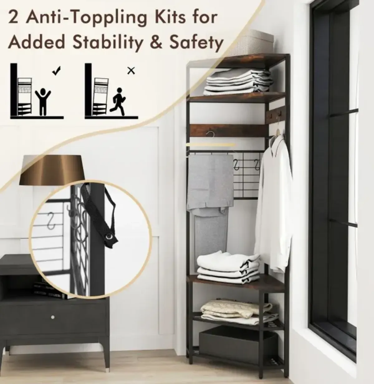 5-Tier Corner Hall Tree with Bench and Shoe Storage for Space-Saving Organization
