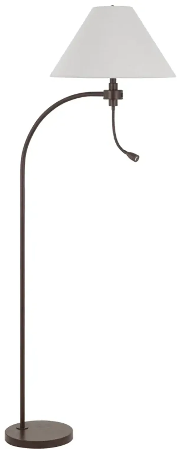 Ashy 68 Inch Floor Lamp, Gooseneck LED, White Shade, Black Arc Pole - Benzara