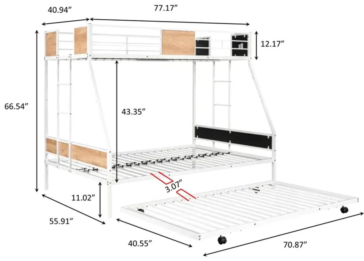 Sturdy Metal Bunk Bed with Trundle & Safety Features