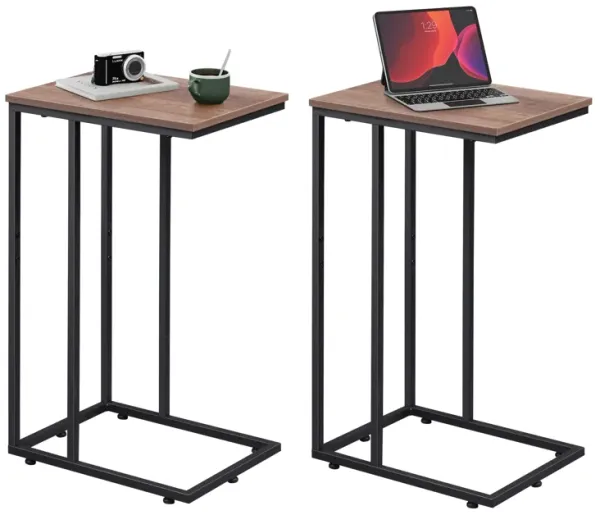 WLIVE Brown Side Table Set of 2, C Shaped End Table Sets, Small Sofa Side Tables Bedroom, Living Room, Home Office, 2-Tier Couch