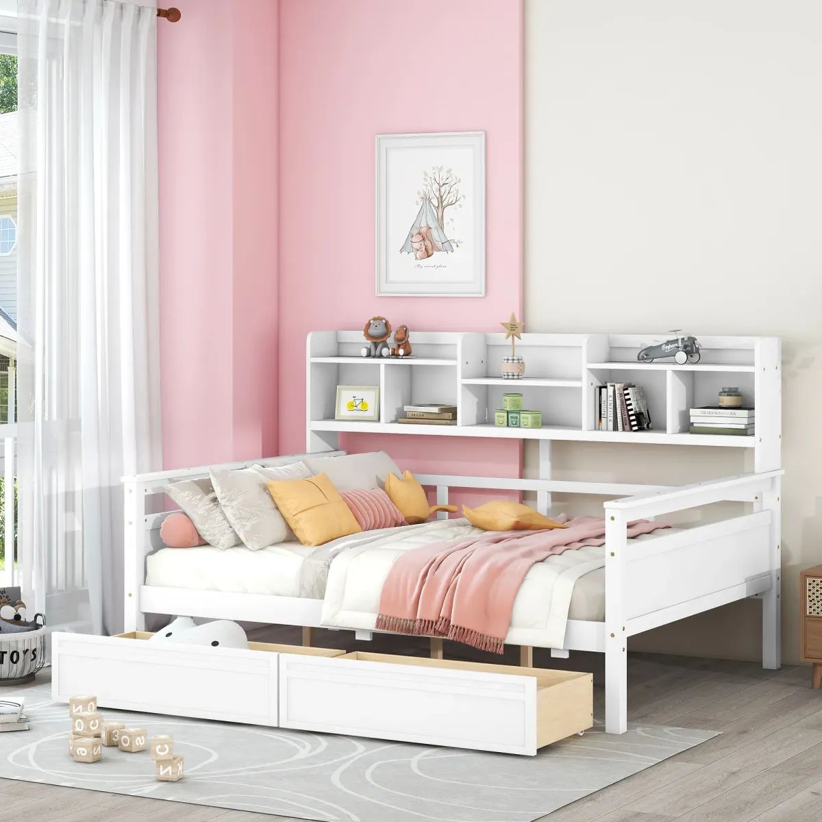 Merax Modern Daybed Bed with  Storage Shelves