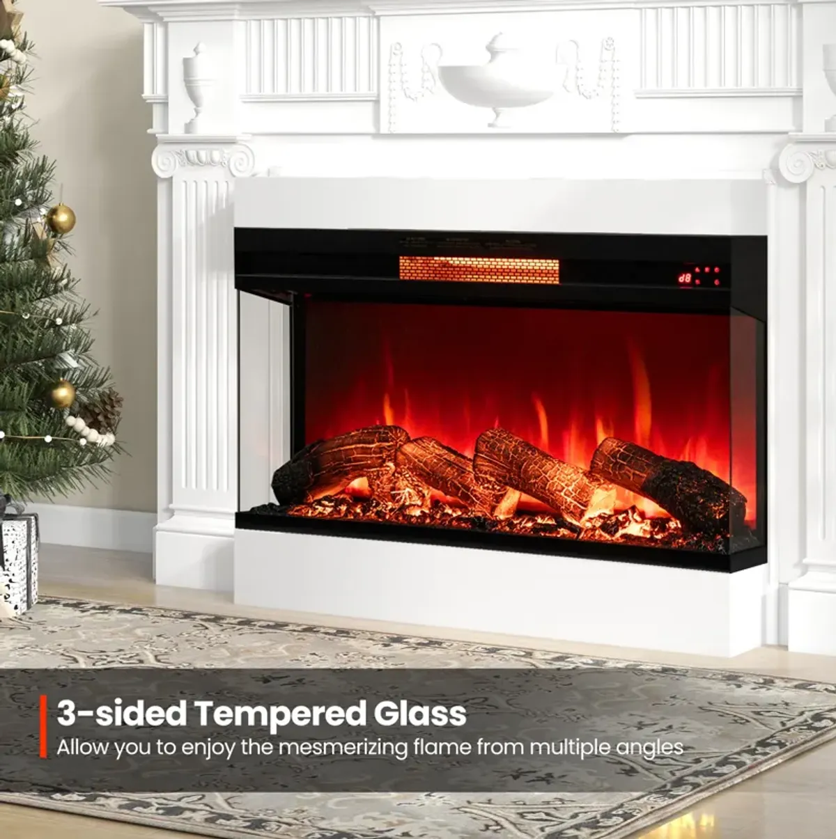 36-Inch 3-Sided Electric Fireplace, 1500W with 7-Color Flame for Stunning Ambiance